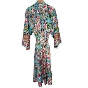 NATORI Private Luxuries Asian Inspired Floral Print KIMONO ROBE Size L/XL